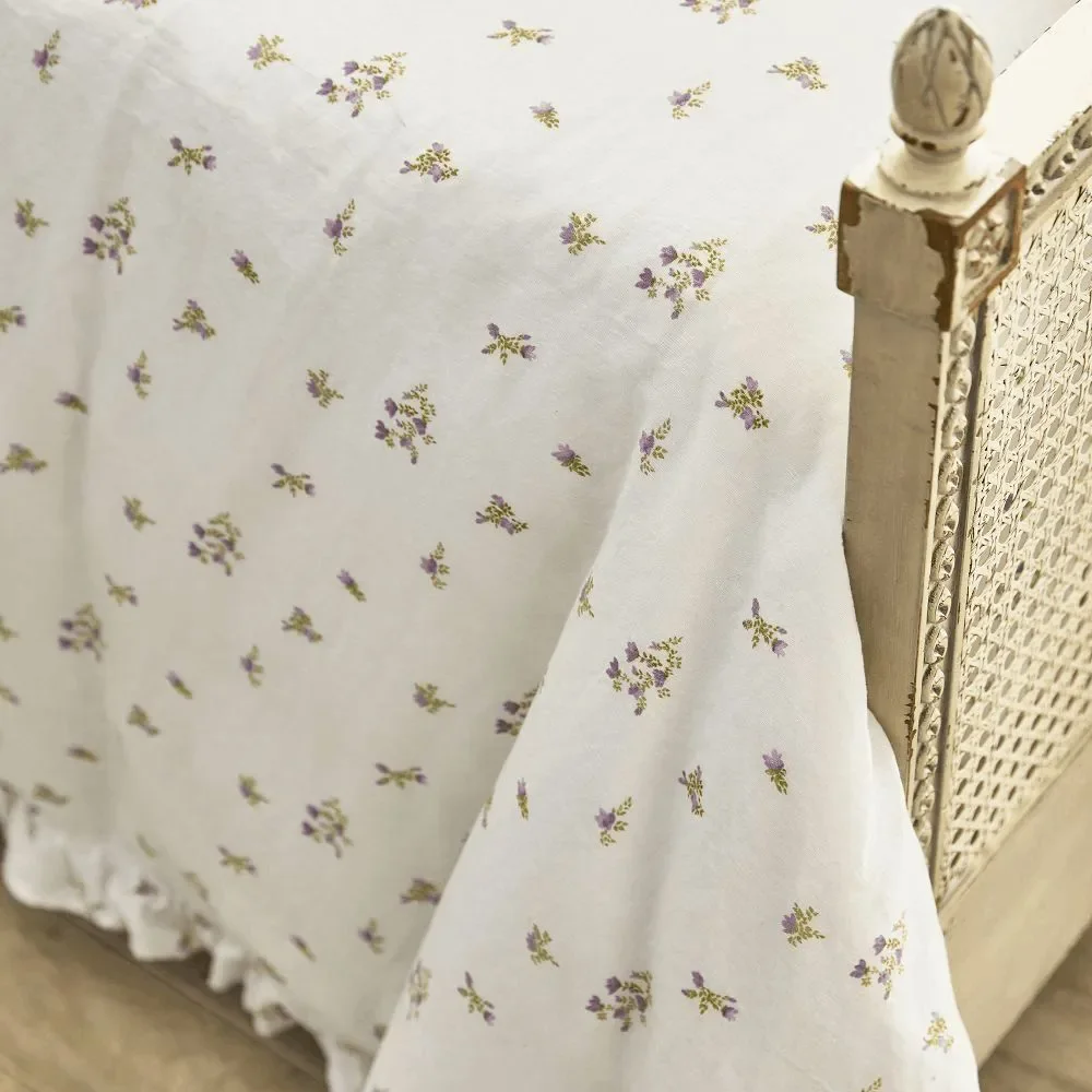 Pottery Barn - Green Row Lavender Bunches Cotton Linen Duvet & Sham Full Queen